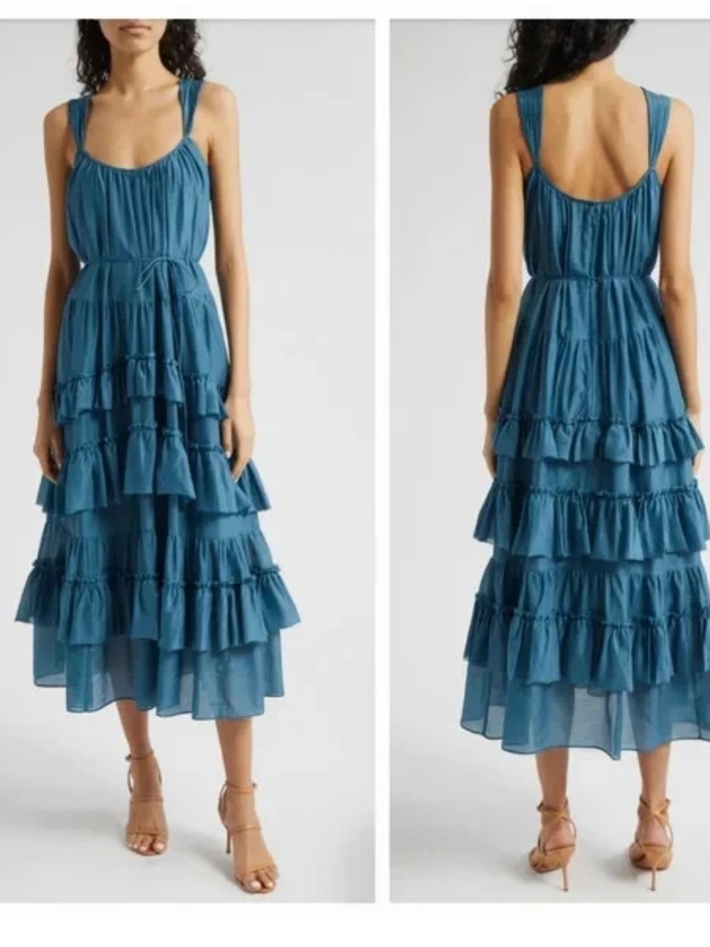 Cinq a Sept Kandra Tiered Ruffle Maxi Dress Gown Sz 12 Boho Chic Silk Gown